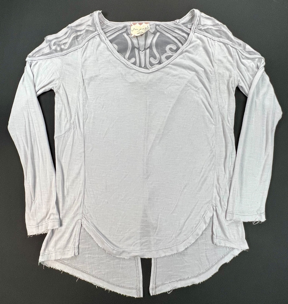 Free People - The Gatsby Grey Embroidered Mesh Long Sleeve Tunic Top (XS)